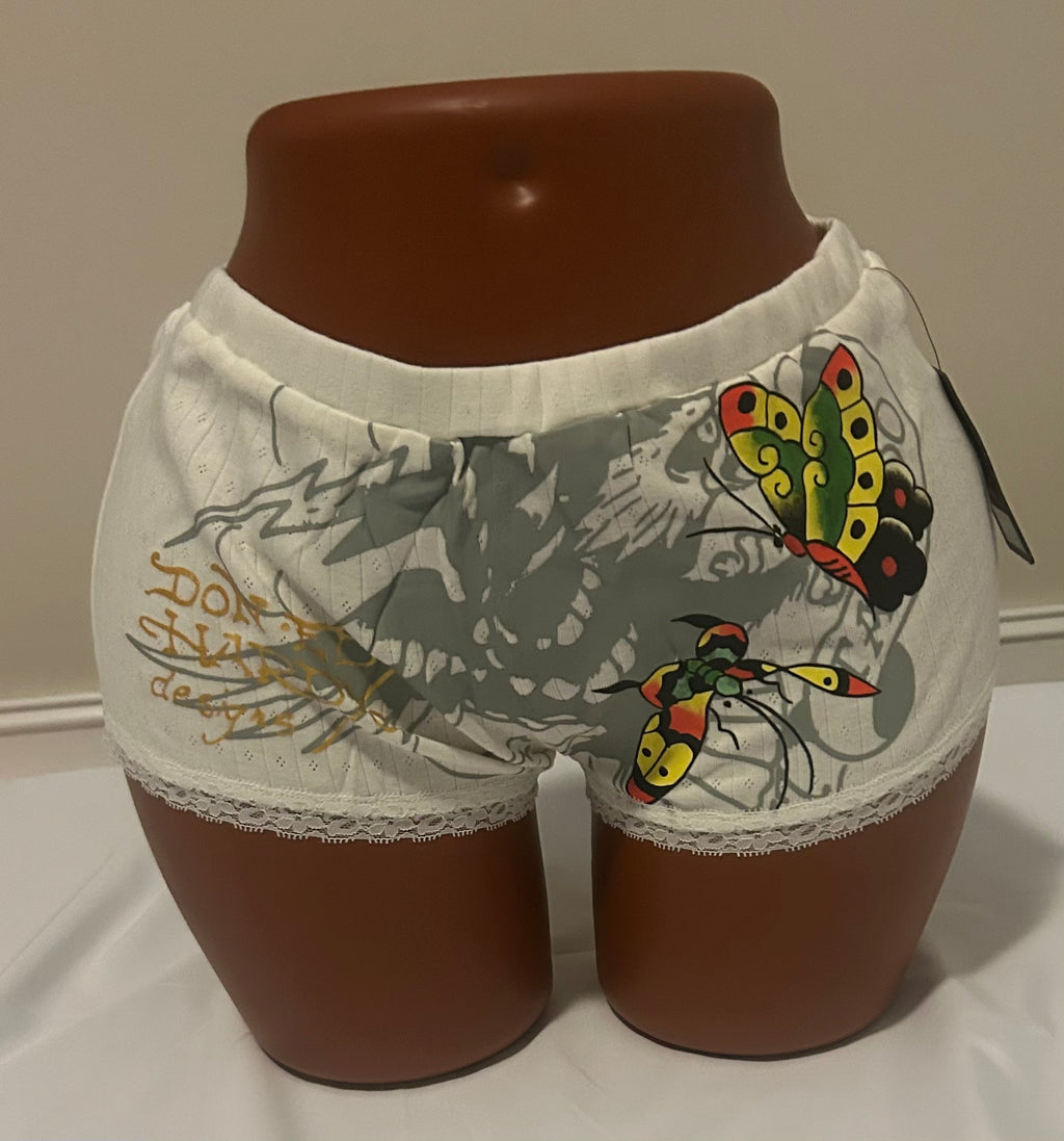 Womens Ed Hardy Butterflies Lace Mini Shorts - White