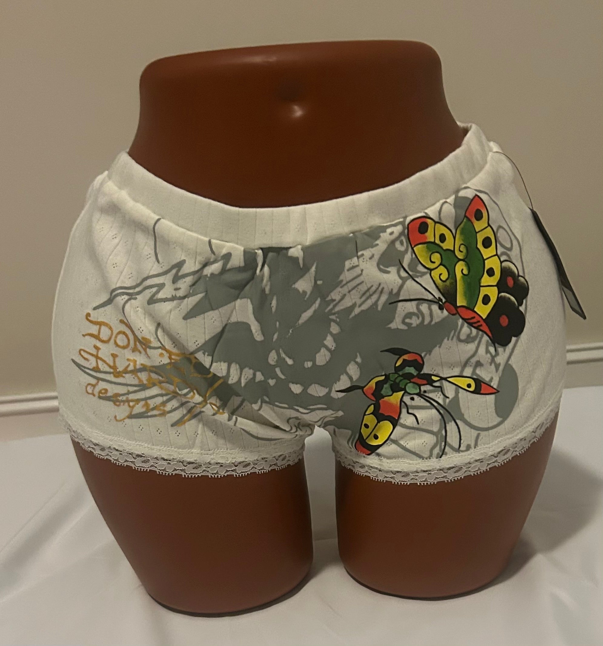 Womens Ed Hardy Butterflies Lace Mini Shorts - White
