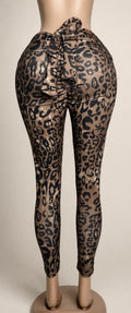 Womens High Waisted Bow Tie Leggings - Cheetah Print