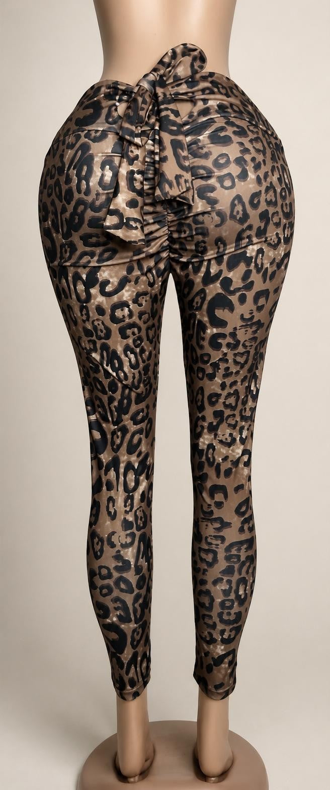 Womens High Waisted Bow Tie Leggings - Cheetah Print