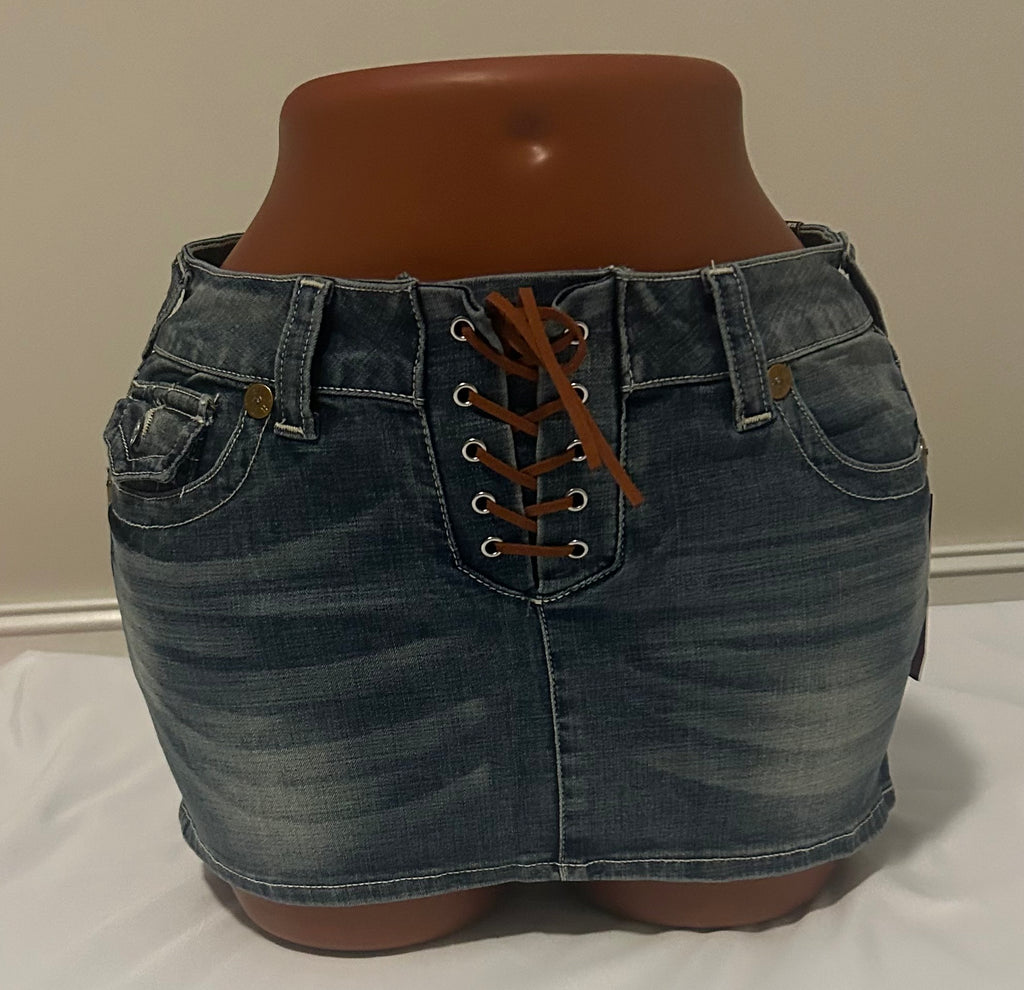 Womens True Religion Bella Dona Sadie Lace Up Mini Skirt - Medium Wash
