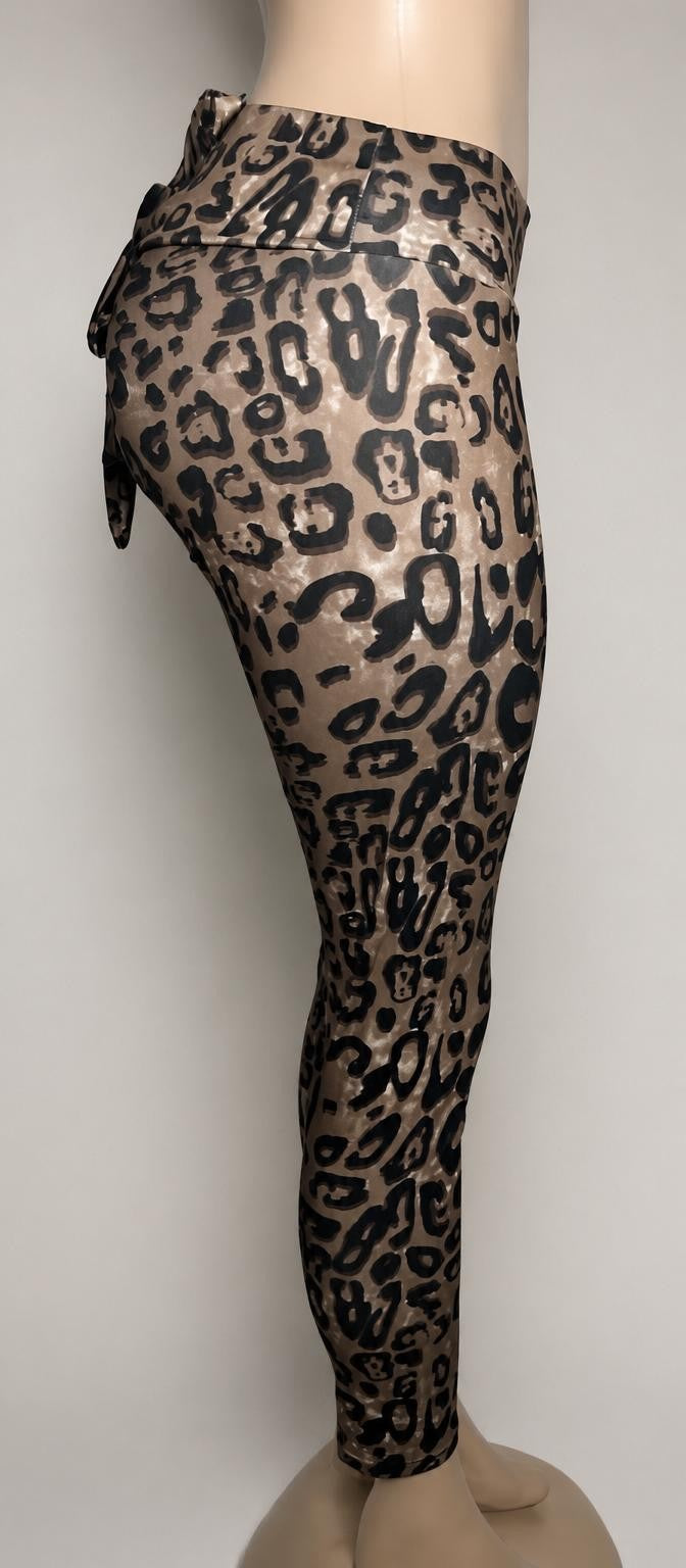 Womens High Waisted Bow Tie Leggings - Cheetah Print