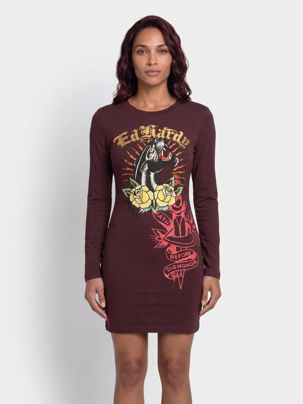 Womens Ed Hardy Rose Long Sleeve Mini Dress