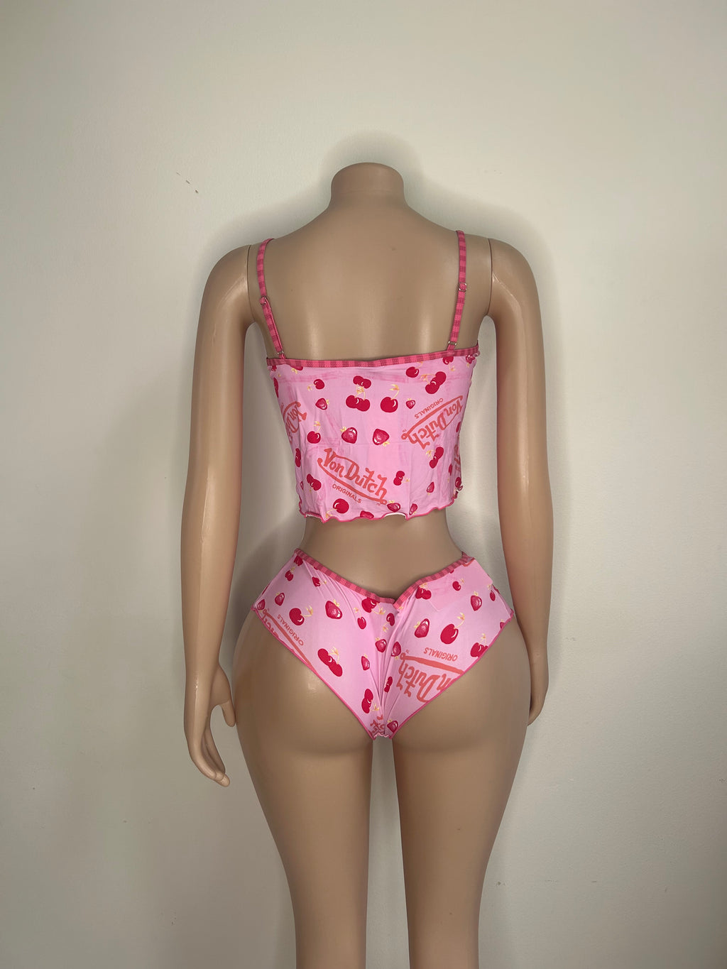 Womens Von Dutch Printed Mesh Lettuce Edge Cami Tank and Panty Set