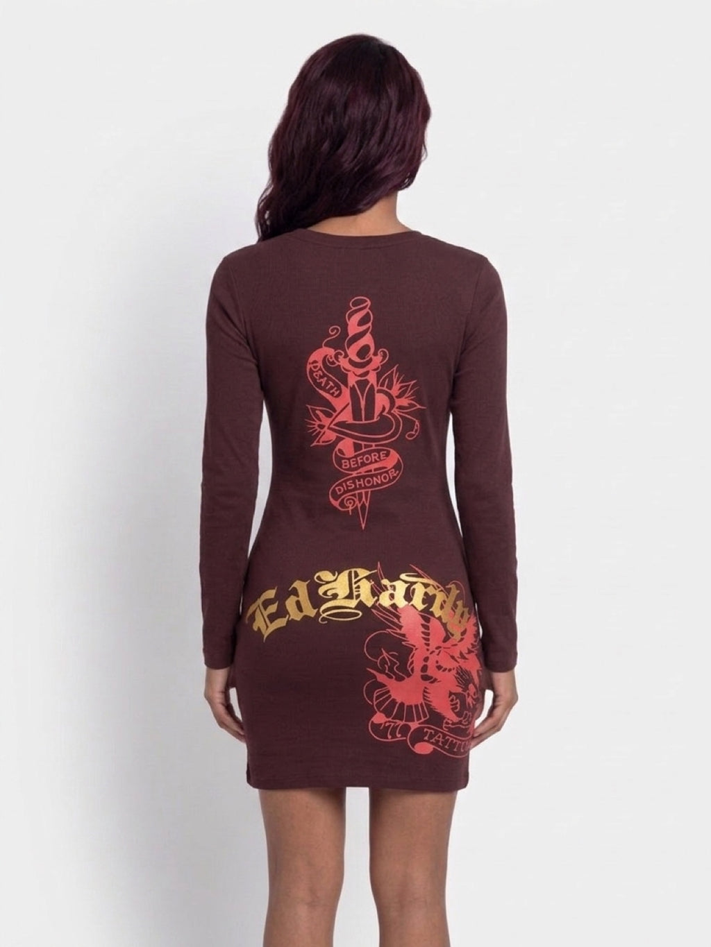 Womens Ed Hardy Rose Long Sleeve Mini Dress