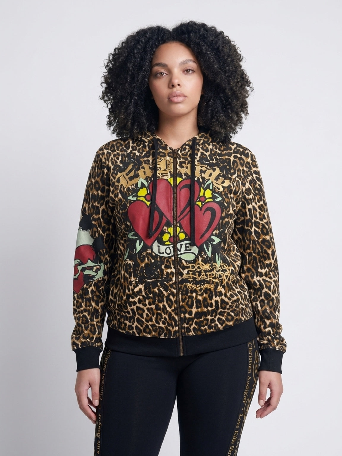 Womens Ed Hardy Leopard Love Zip Up Hoodie