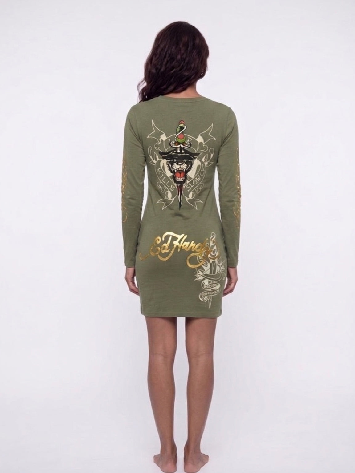Womens Ed Hardy Dagger Heart Long Sleeve Mini Dress