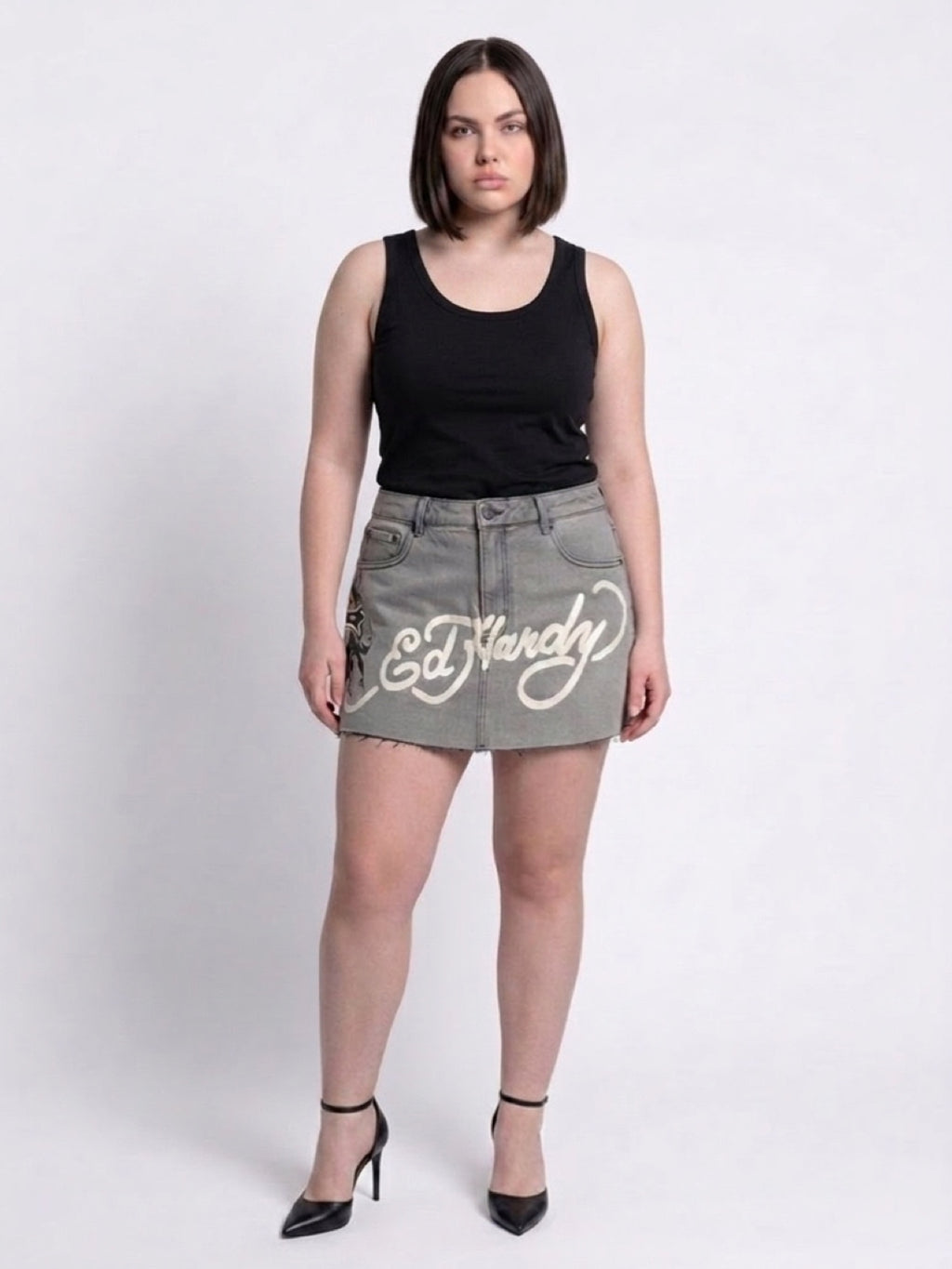 Womens Ed Hardy Cross Denim Mini Skirt