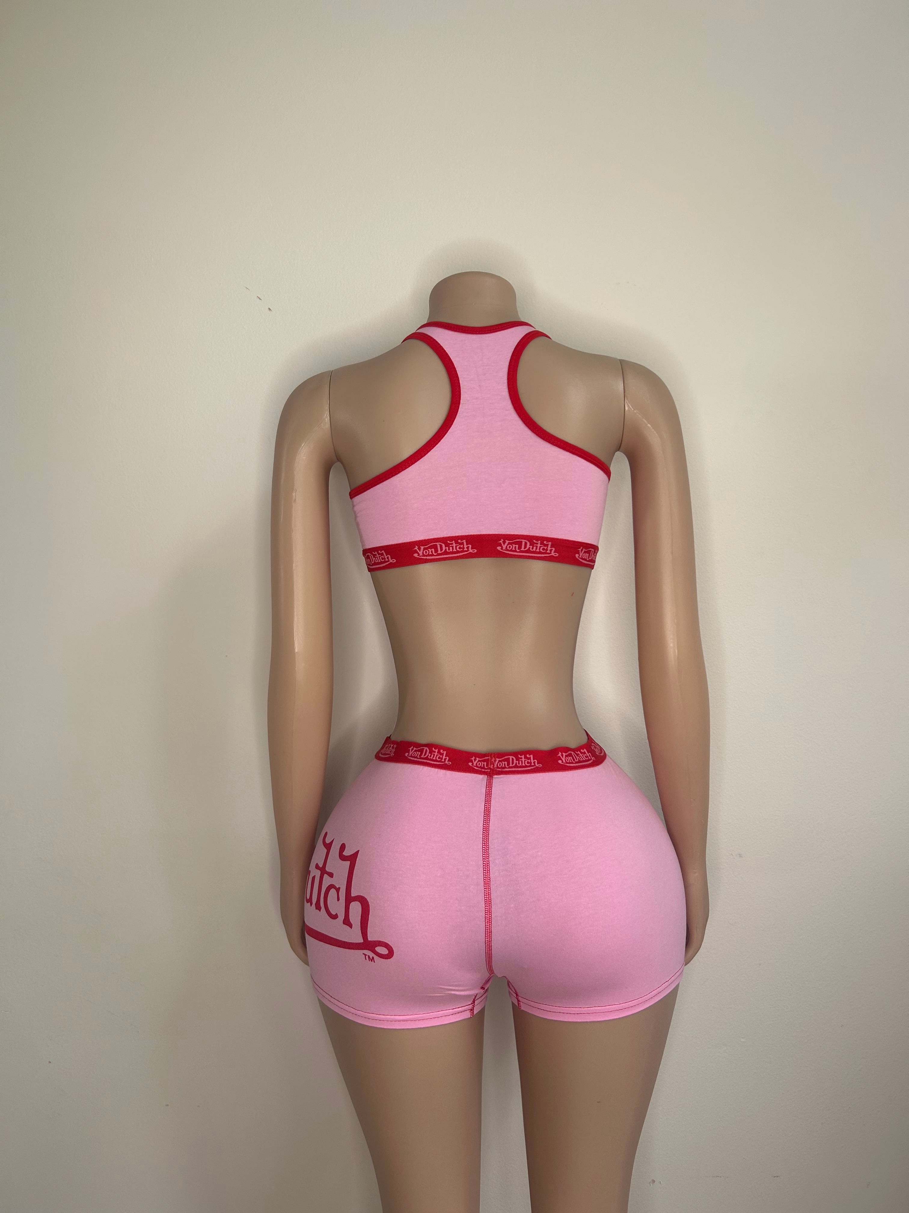 Womens Von Dutch Boyshort and Bra Set - Pink