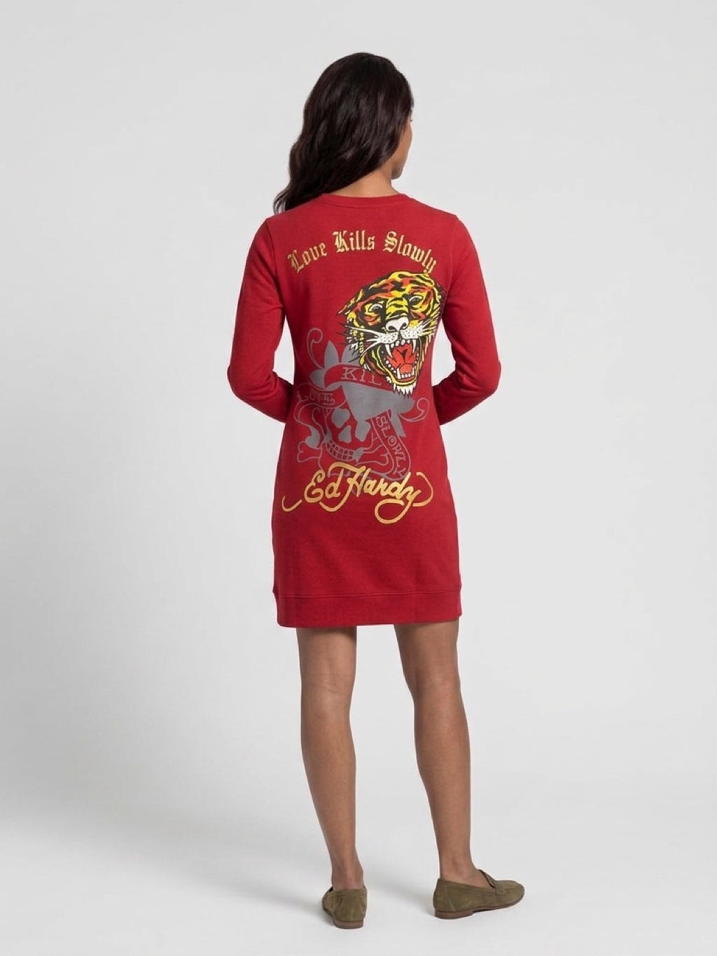 Womens Ed Hardy Love Kills Long Sleeve Mini Dress