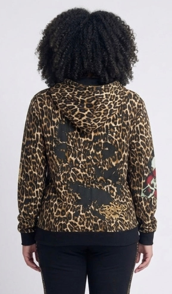 Womens Ed Hardy Leopard Love Zip Up Hoodie