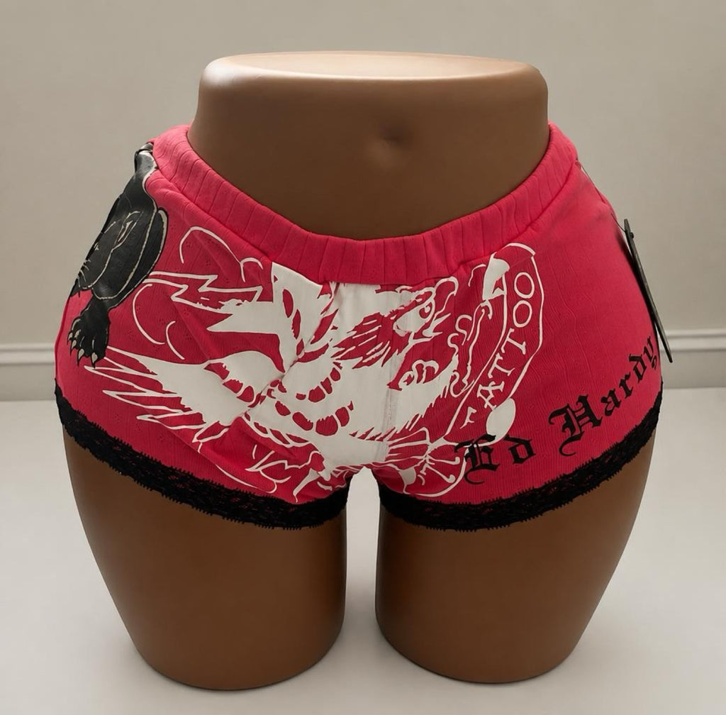 Womens Ed Hardy Butterflies Lace Mini Shorts