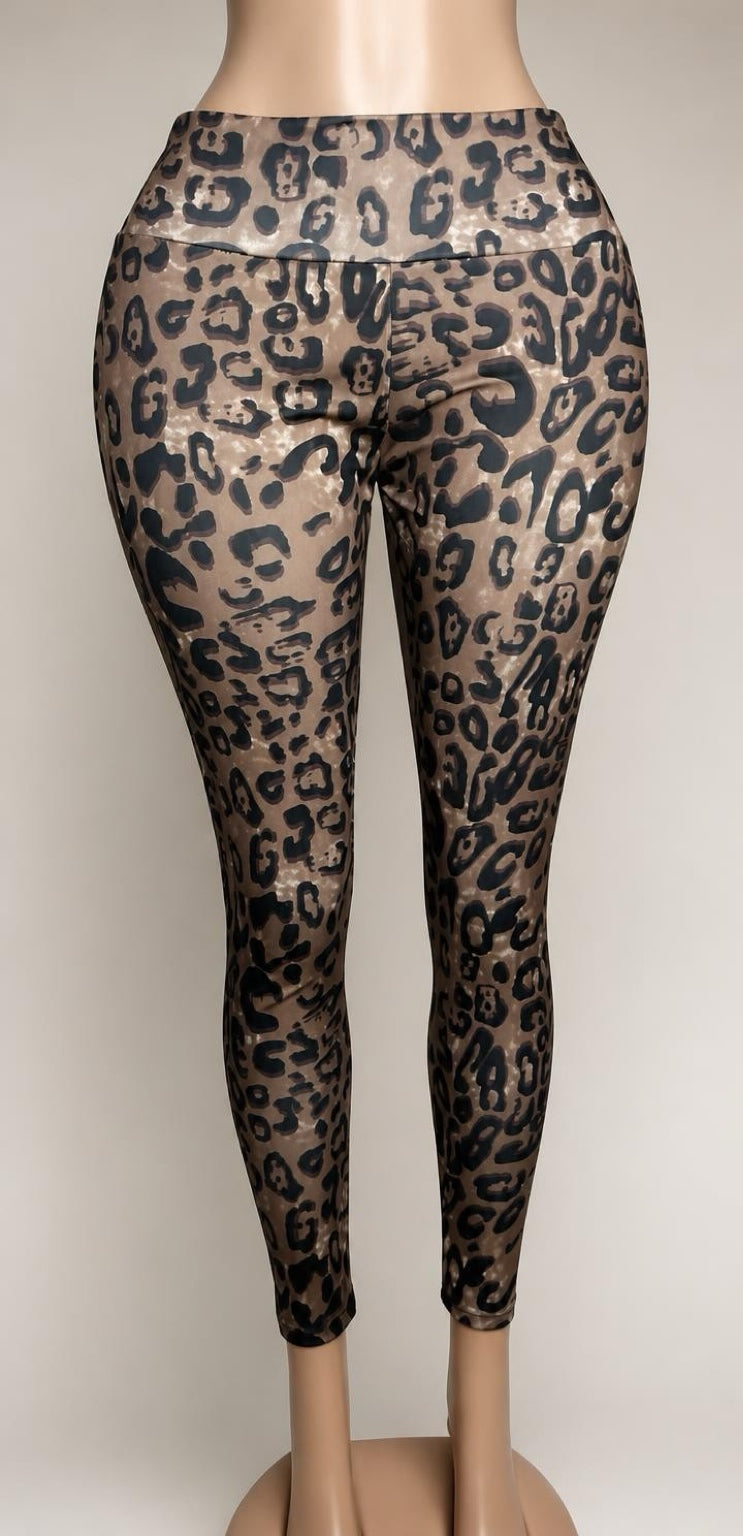 Womens High Waisted Bow Tie Leggings - Cheetah Print
