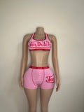Womens Von Dutch Boyshort and Bra Set - Pink