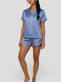 Satin Pajama Shorts Set - Blue
