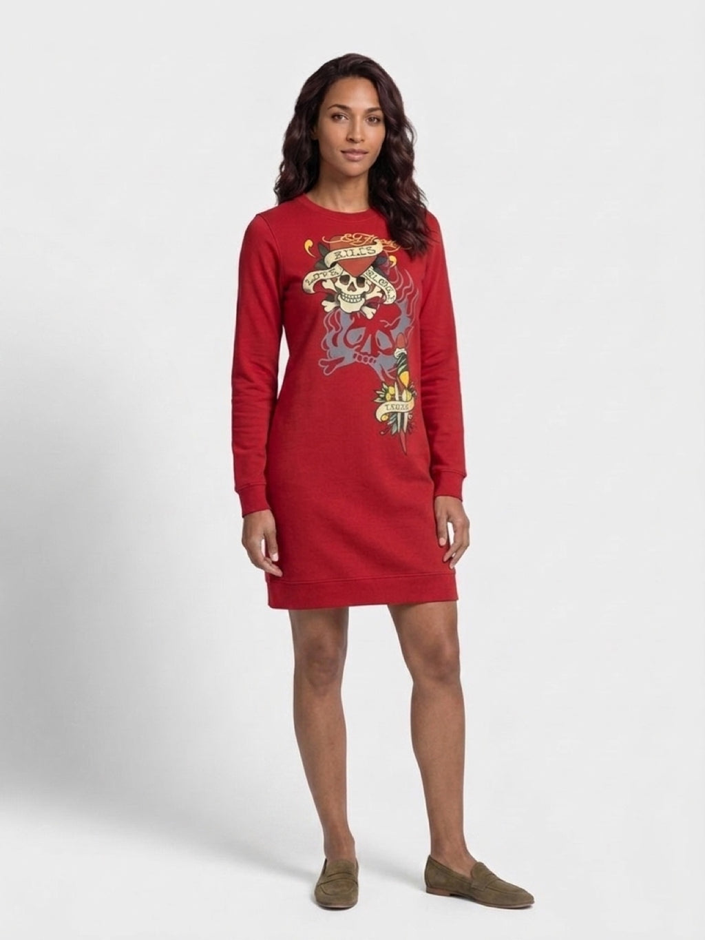 Womens Ed Hardy Love Kills Long Sleeve Mini Dress