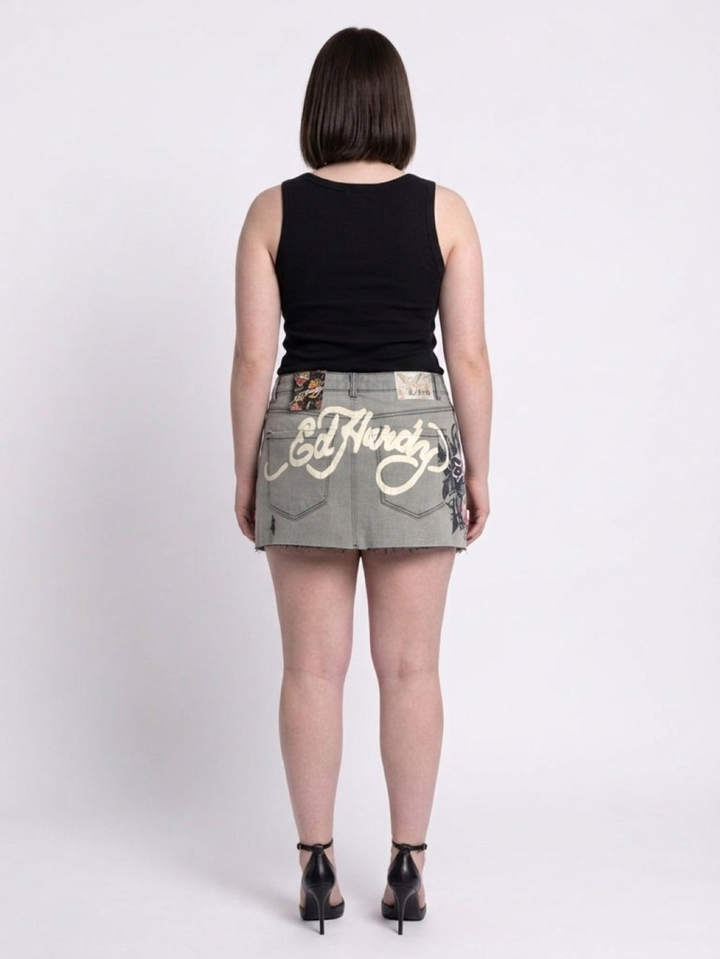 Womens Ed Hardy Cross Denim Mini Skirt