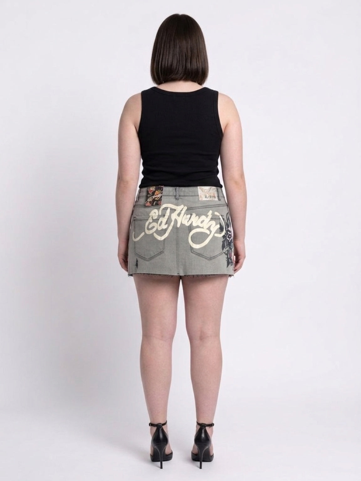 Womens Ed Hardy Cross Denim Mini Skirt