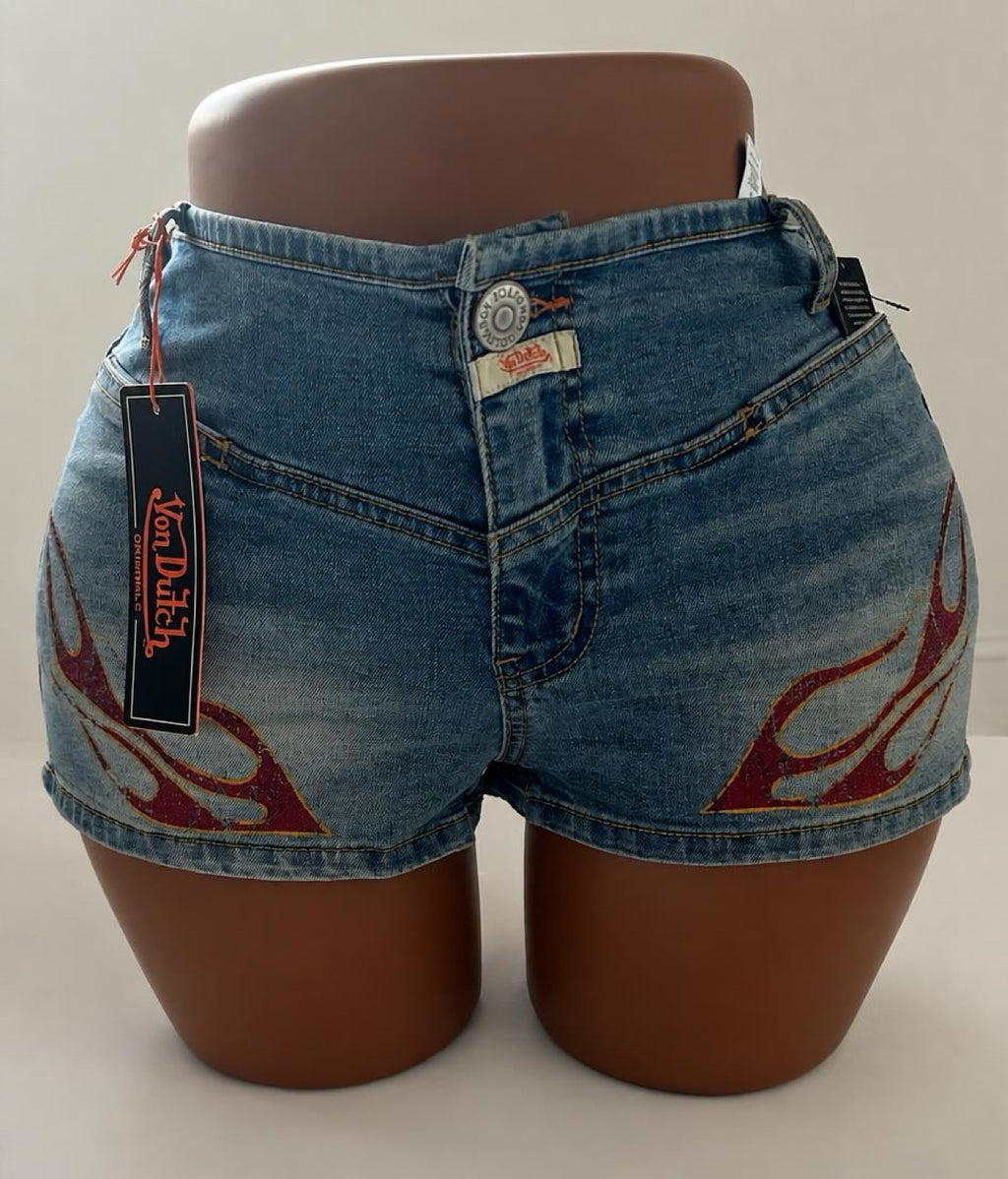 Womens Von Dutch Fire Flame Denim Shorts