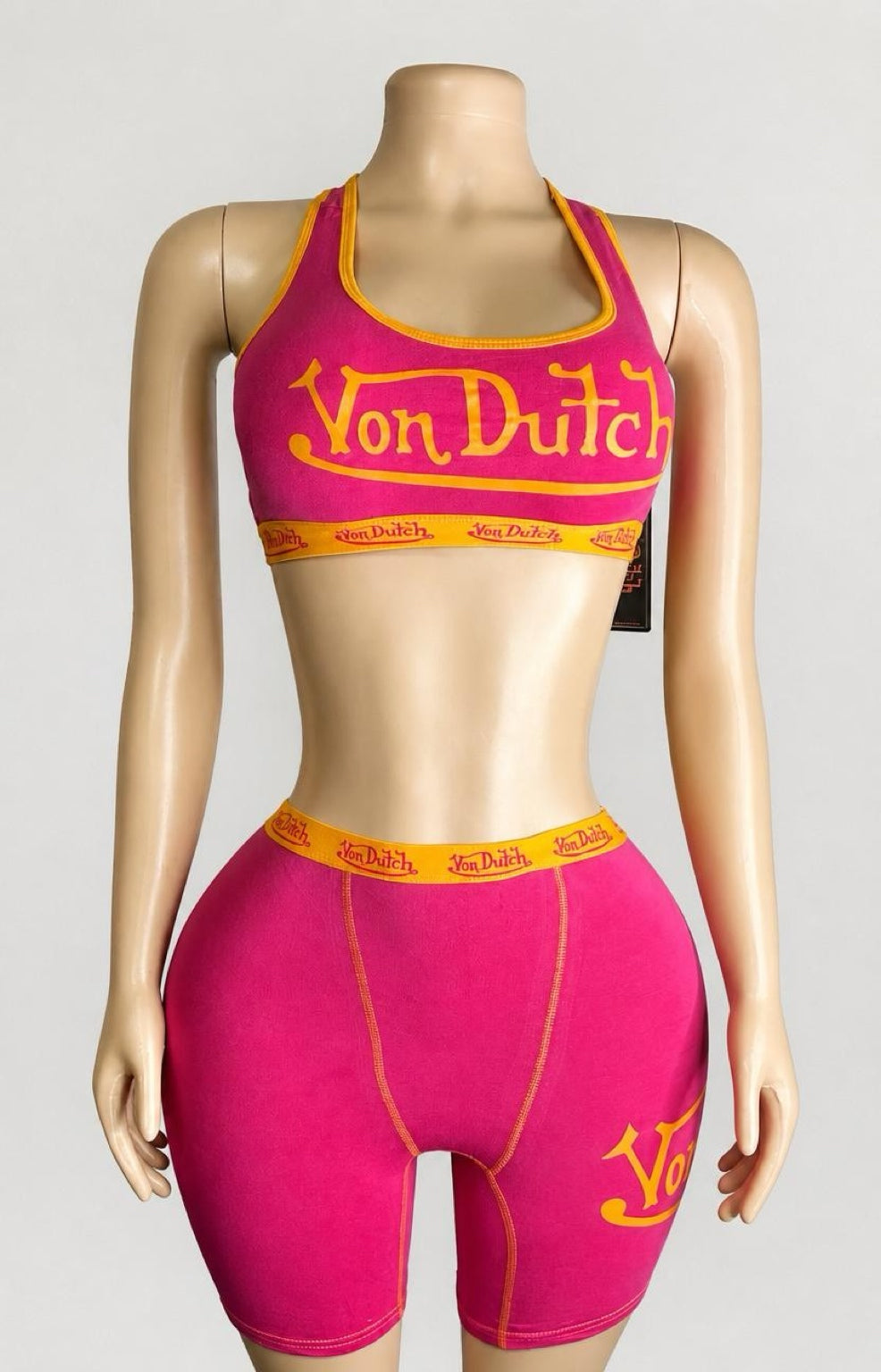 Womens Von Dutch Contrast Stitiching Bralette and High Waist Boyshorts Set