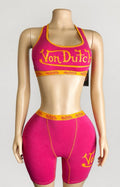 Womens Von Dutch Contrast Stitiching Bralette and High Waist Boyshorts Set