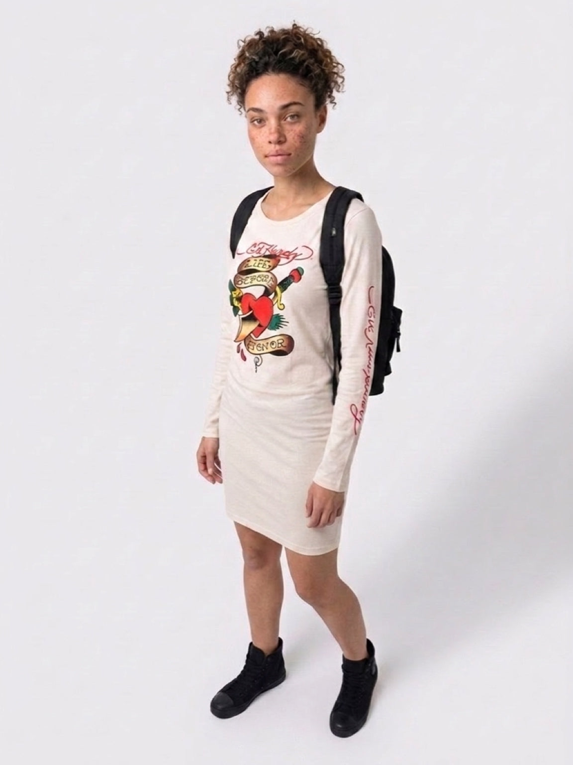 Womens Ed Hardy Honor Dagger Long Sleeve Mini Dress