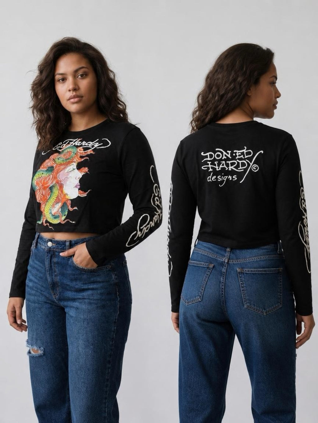 Womens Ed Hardy Snake Girl Long Sleeve Baby Tee