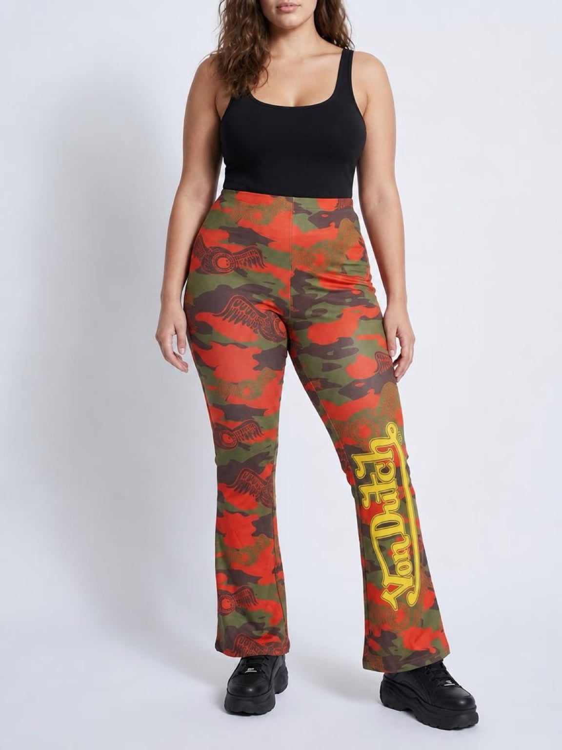 Womens Von Dutch Embroidered Camo Flare Pants