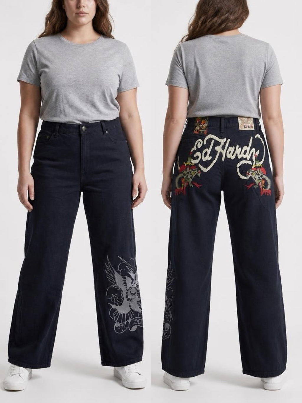 Womens Ed Hardy Snakes Baggy Jeans