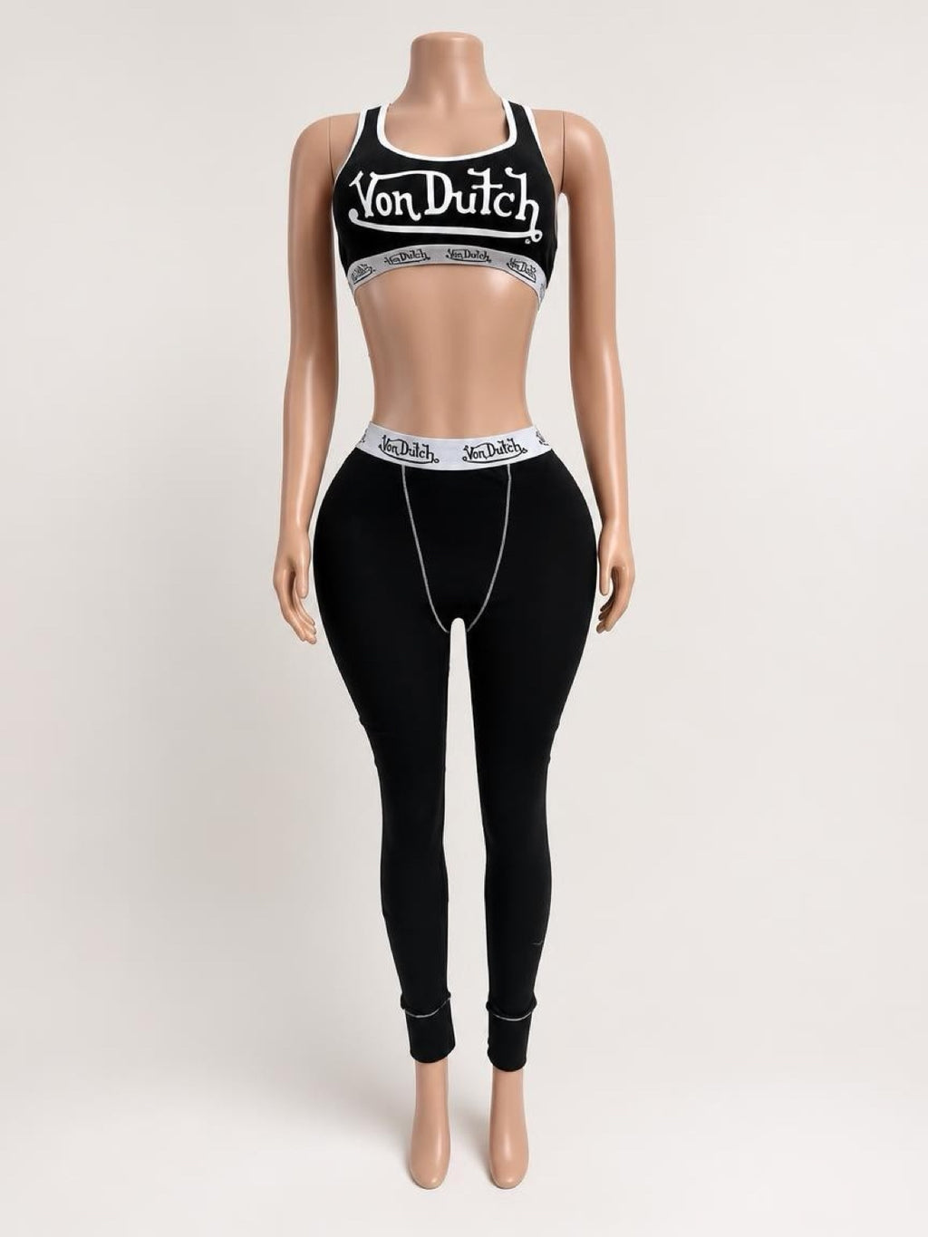 Womens Von Dutch Contrast Stitching Bralette and Legging Set