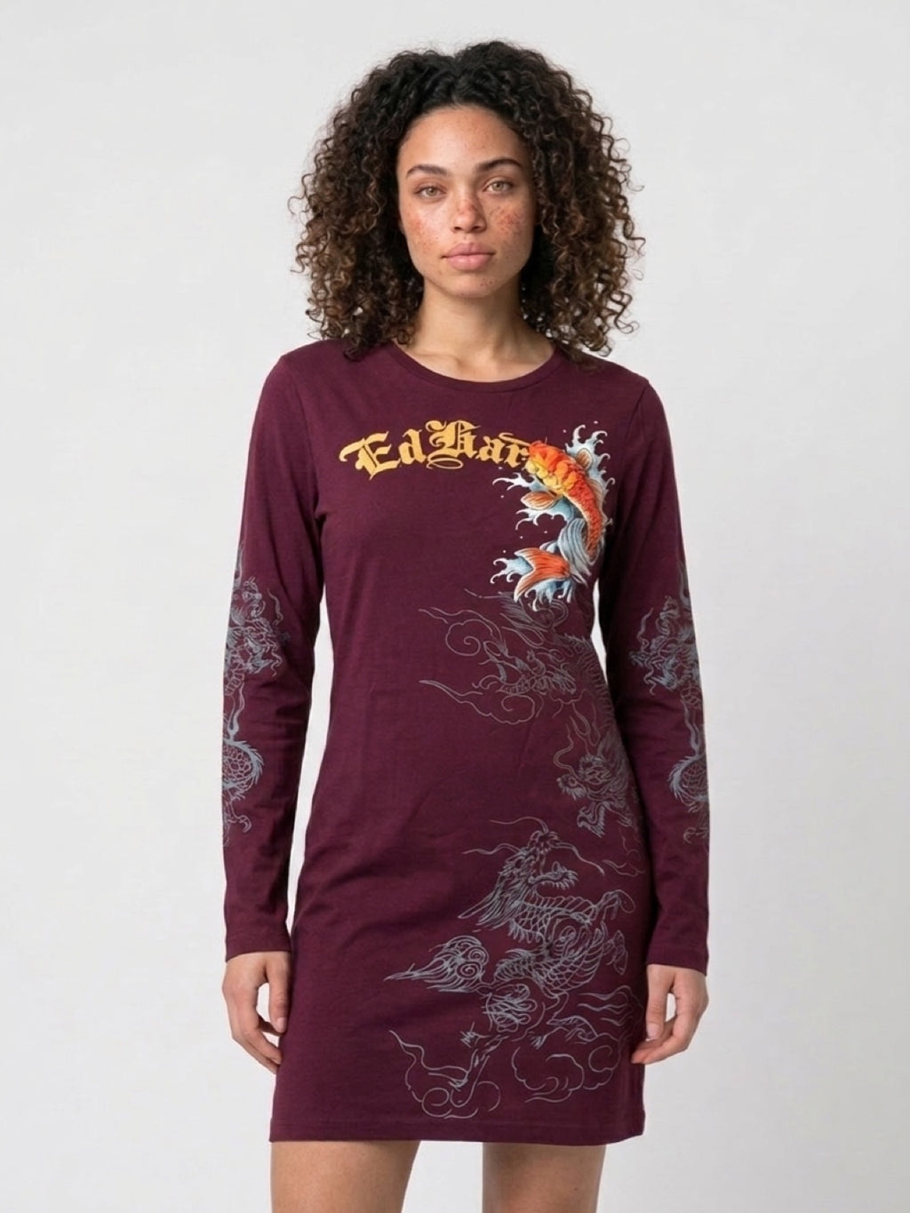 Womens Ed Hardy Koi Long Sleeve Mini Dress