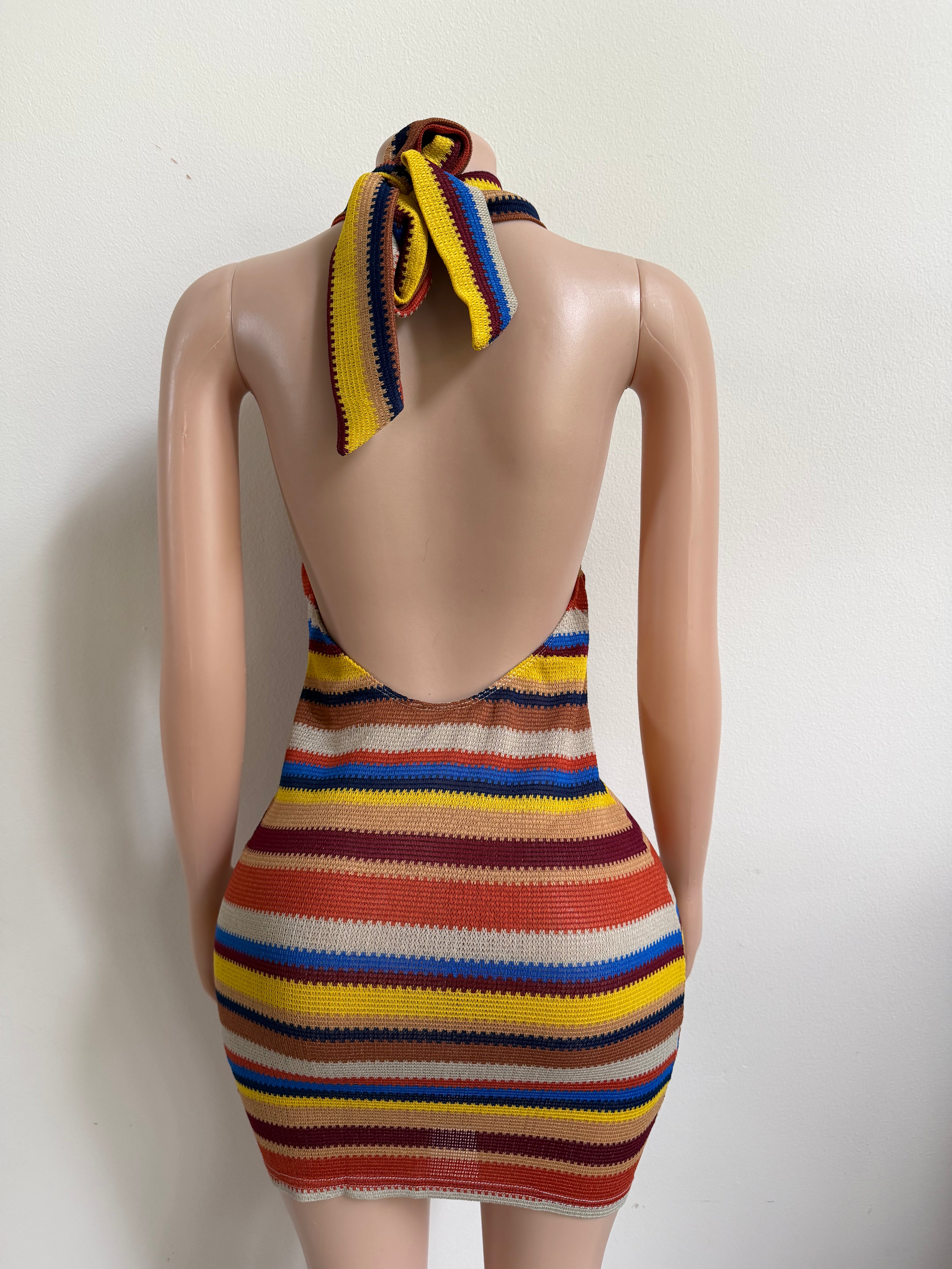 Womens Striped Halter Mini Dress