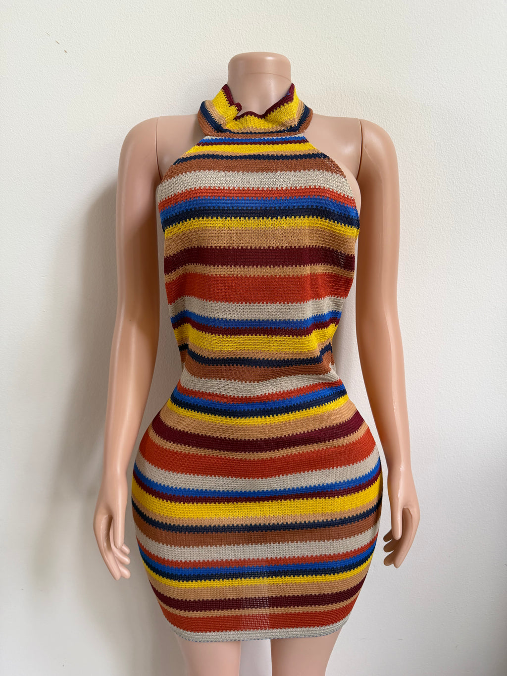 Womens Striped Halter Mini Dress